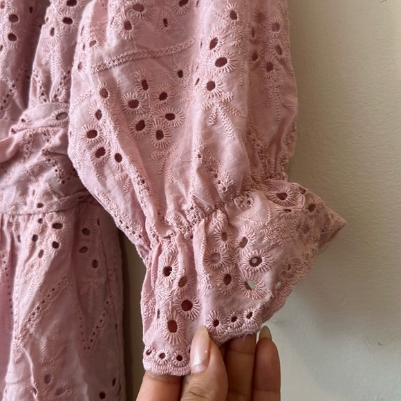 Pretty Garden Eyelet Overlay Short Puff Sleeve Ruffle Hem Babydoll Boho Dresses - Picture 7 of 12